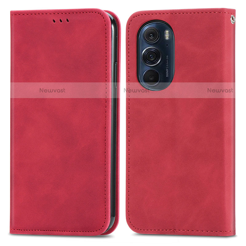 Leather Case Stands Flip Cover Holder S04D for Motorola Moto Edge Plus (2022) 5G Red