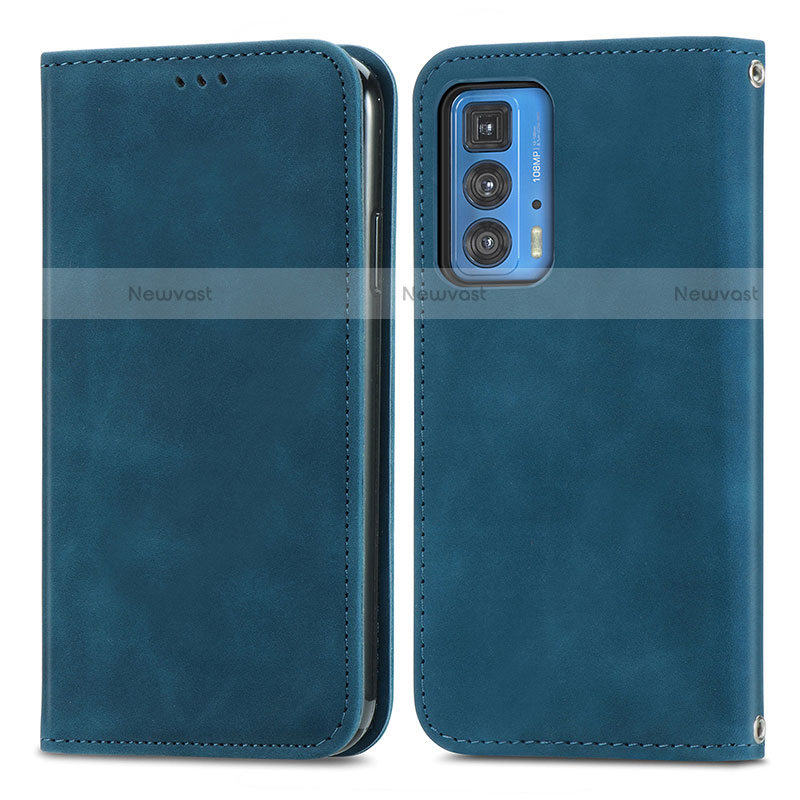 Leather Case Stands Flip Cover Holder S04D for Motorola Moto Edge S Pro 5G Blue