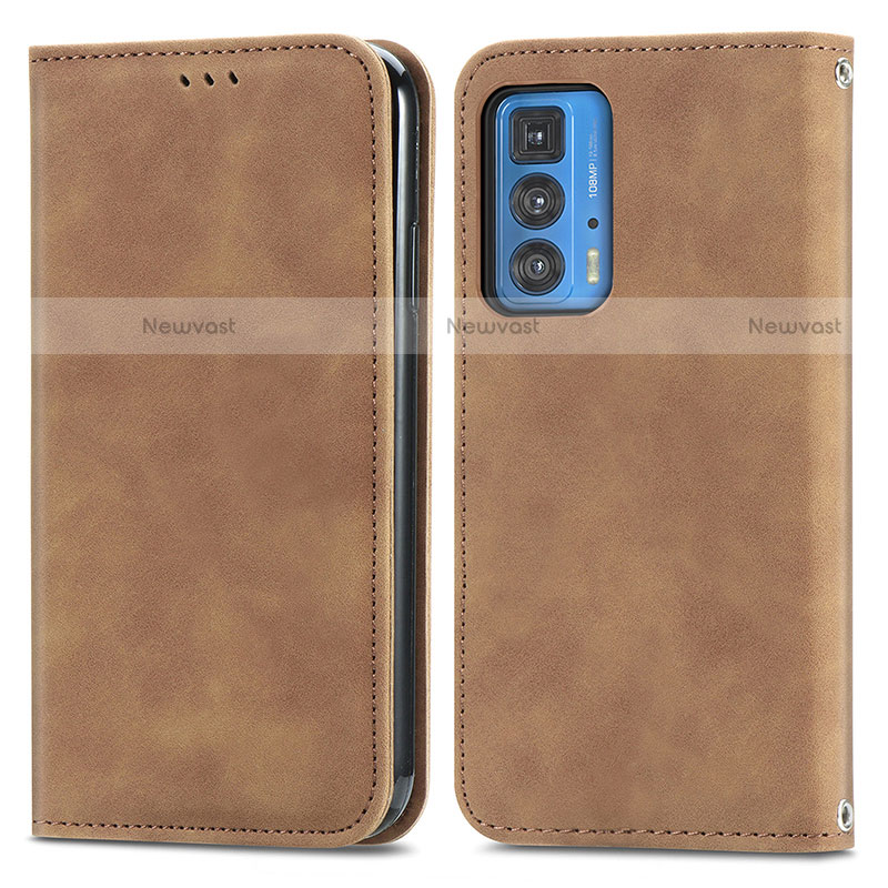 Leather Case Stands Flip Cover Holder S04D for Motorola Moto Edge S Pro 5G Brown