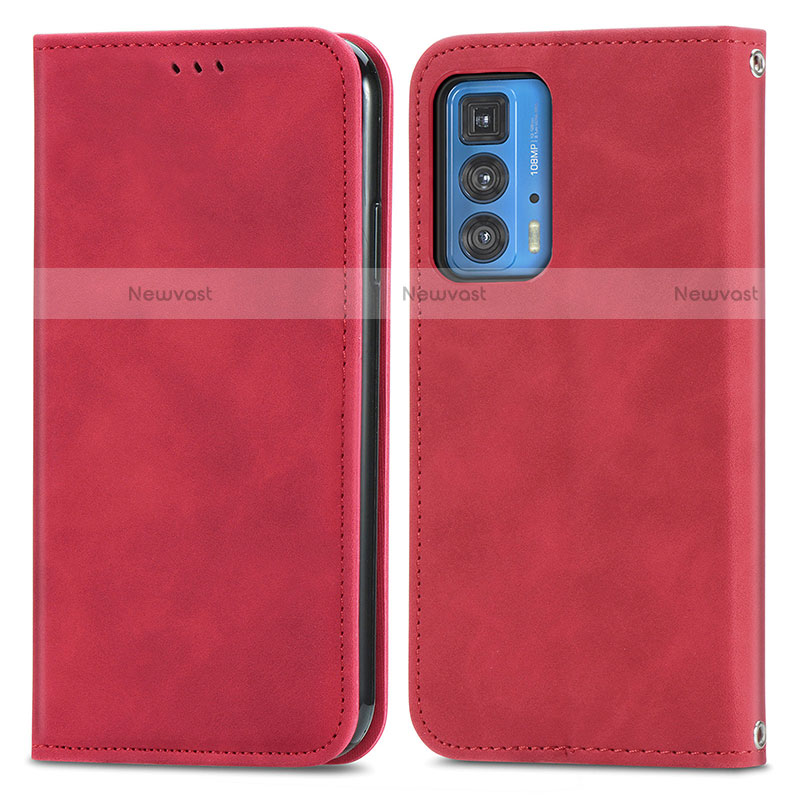 Leather Case Stands Flip Cover Holder S04D for Motorola Moto Edge S Pro 5G Red