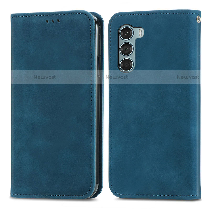 Leather Case Stands Flip Cover Holder S04D for Motorola Moto Edge S30 5G Blue