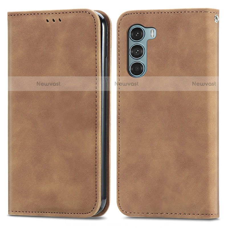 Leather Case Stands Flip Cover Holder S04D for Motorola Moto Edge S30 5G Brown