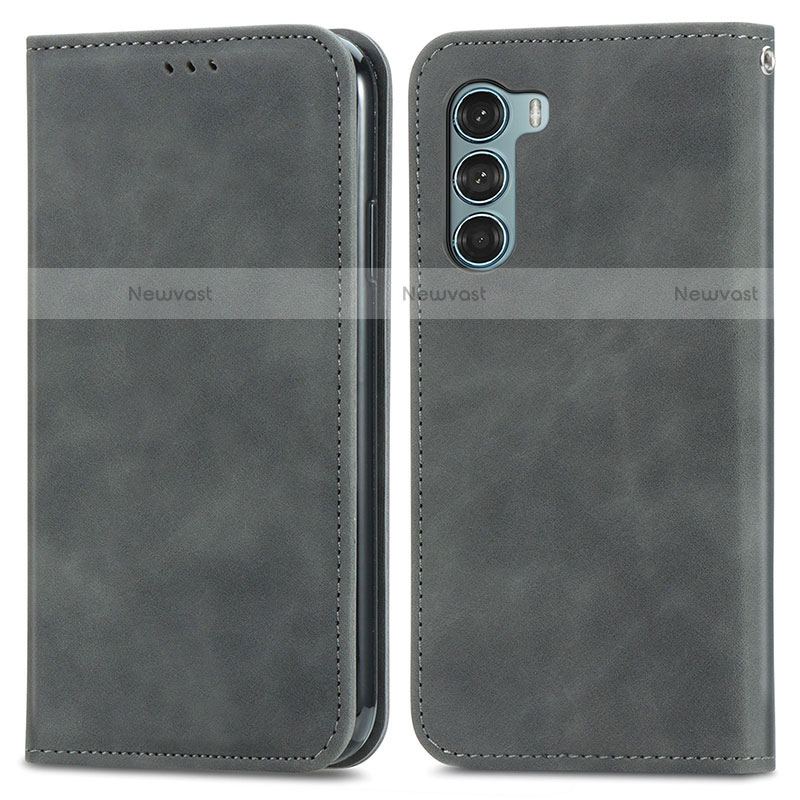 Leather Case Stands Flip Cover Holder S04D for Motorola Moto Edge S30 5G Gray
