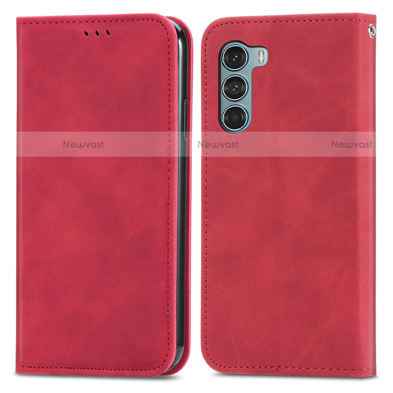 Leather Case Stands Flip Cover Holder S04D for Motorola Moto Edge S30 5G Red