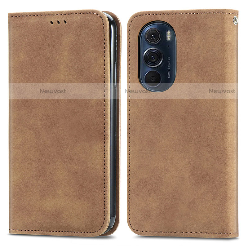 Leather Case Stands Flip Cover Holder S04D for Motorola Moto Edge X30 5G Brown