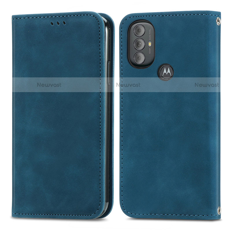 Leather Case Stands Flip Cover Holder S04D for Motorola Moto G Play (2023) Blue