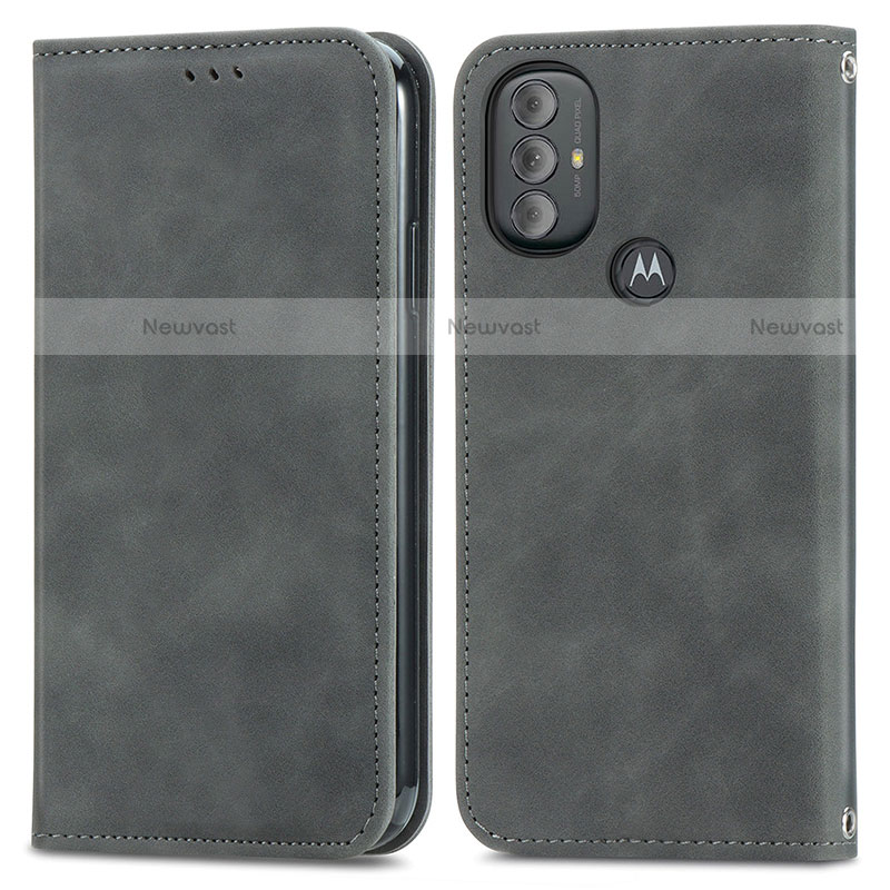 Leather Case Stands Flip Cover Holder S04D for Motorola Moto G Play (2023) Gray