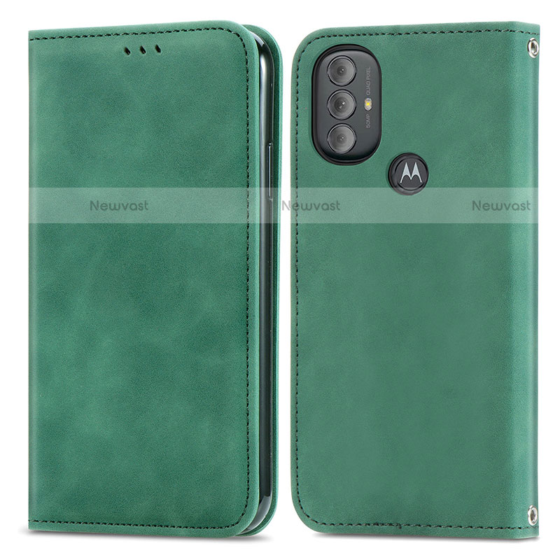 Leather Case Stands Flip Cover Holder S04D for Motorola Moto G Play (2023) Green