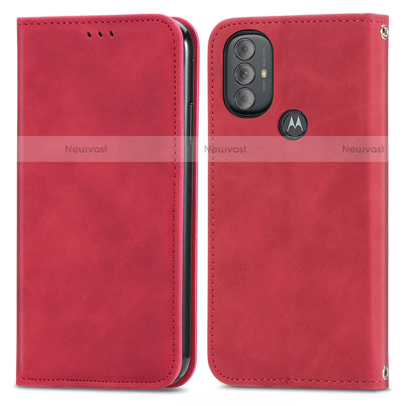 Leather Case Stands Flip Cover Holder S04D for Motorola Moto G Play (2023) Red