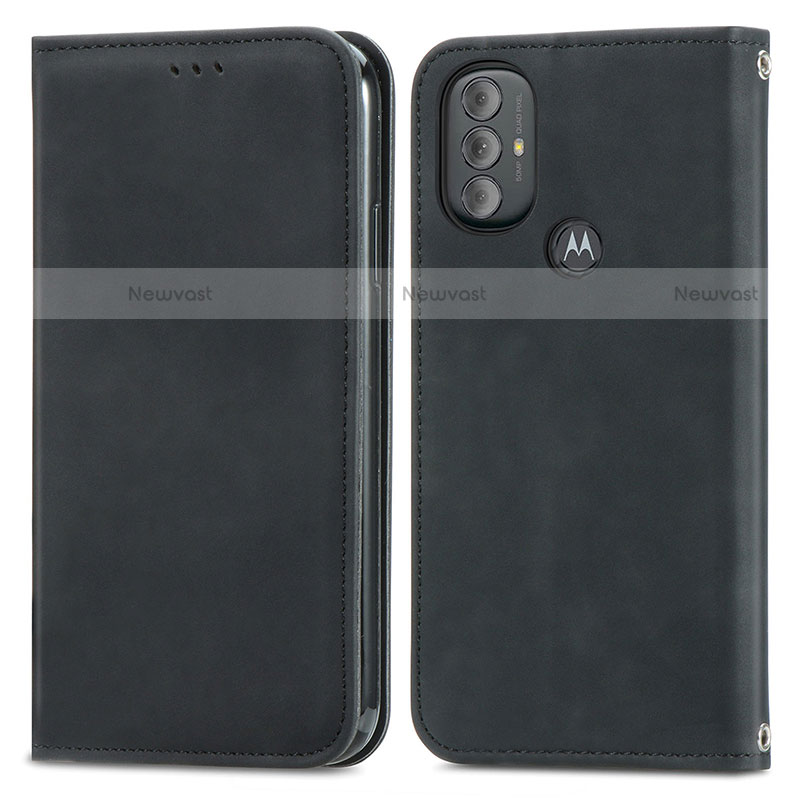 Leather Case Stands Flip Cover Holder S04D for Motorola Moto G Power (2022) Black