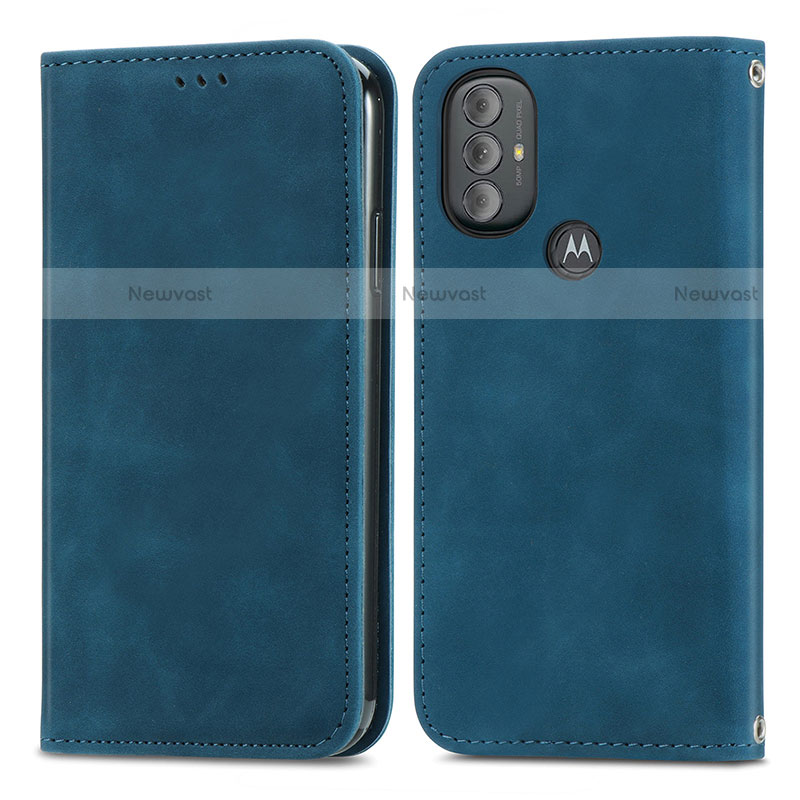 Leather Case Stands Flip Cover Holder S04D for Motorola Moto G Power (2022) Blue