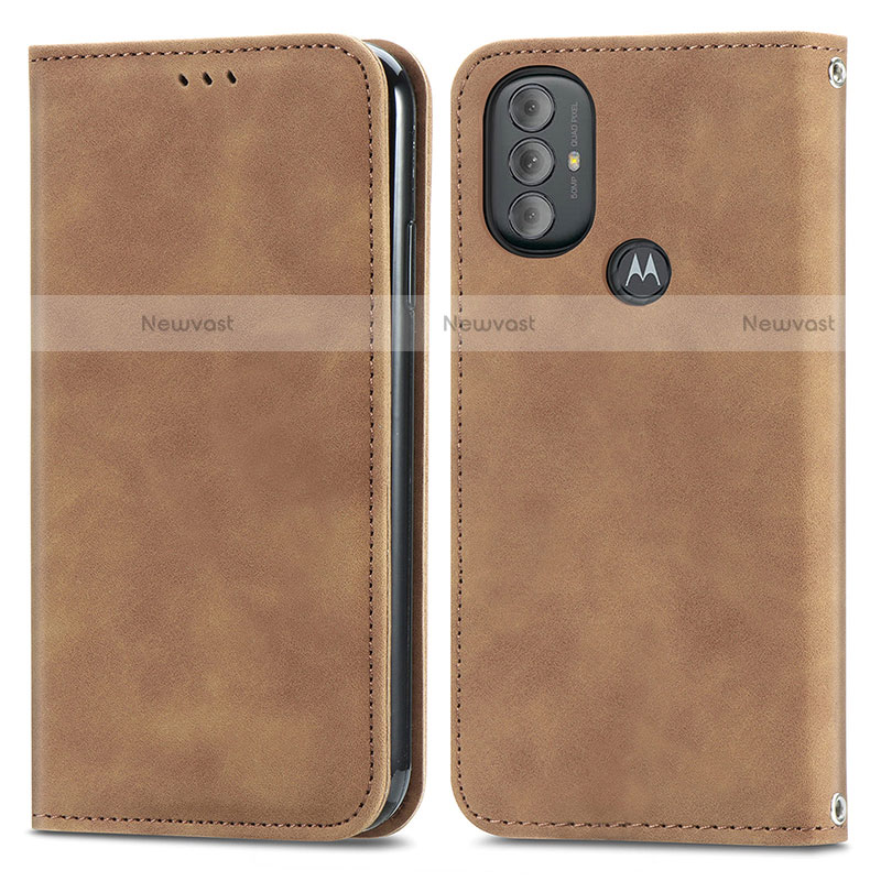 Leather Case Stands Flip Cover Holder S04D for Motorola Moto G Power (2022) Brown