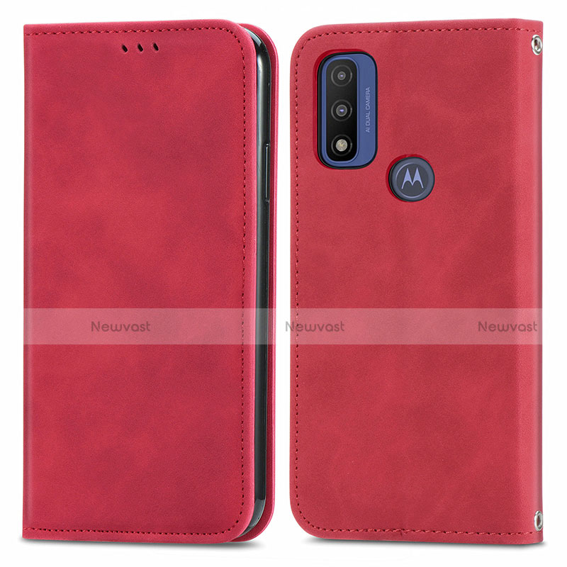 Leather Case Stands Flip Cover Holder S04D for Motorola Moto G Pure Red