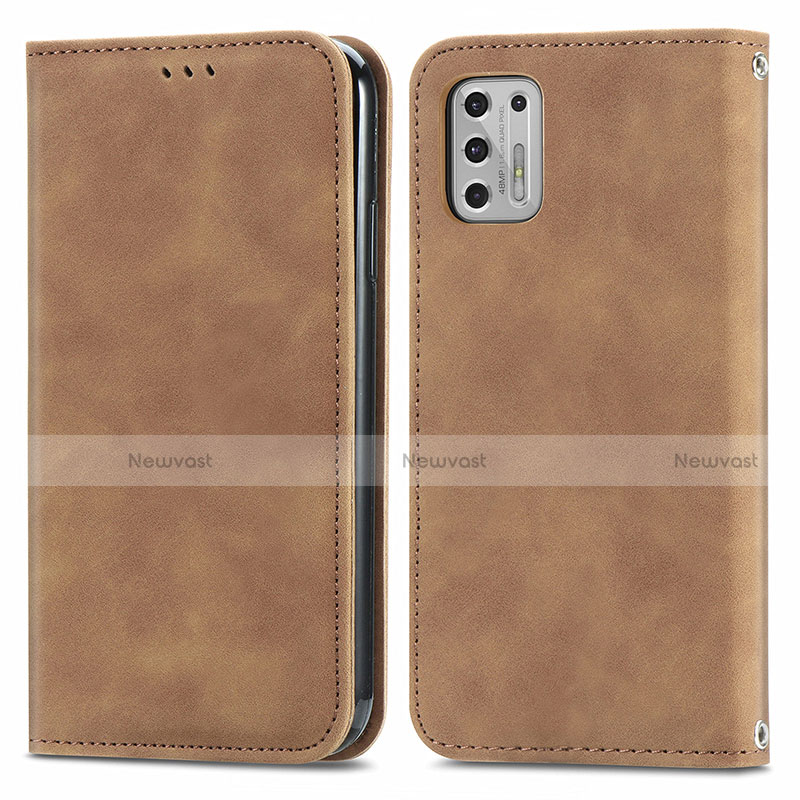 Leather Case Stands Flip Cover Holder S04D for Motorola Moto G Stylus (2021) Brown