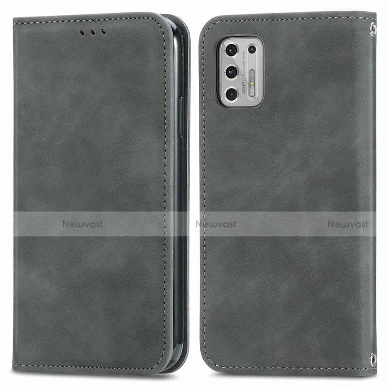 Leather Case Stands Flip Cover Holder S04D for Motorola Moto G Stylus (2021) Gray