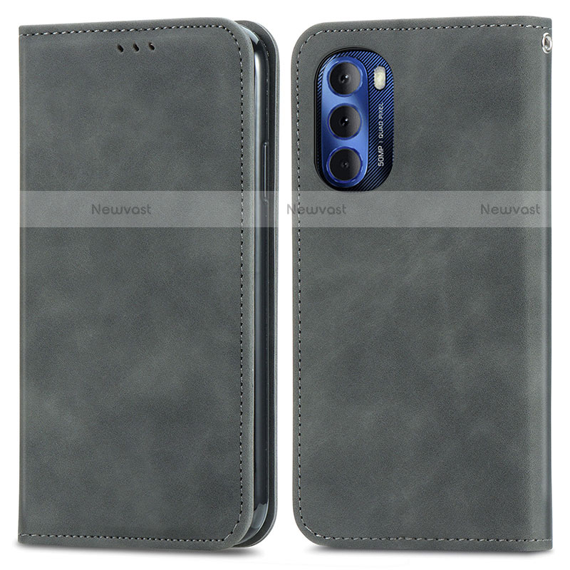 Leather Case Stands Flip Cover Holder S04D for Motorola Moto G Stylus (2022) 4G Gray