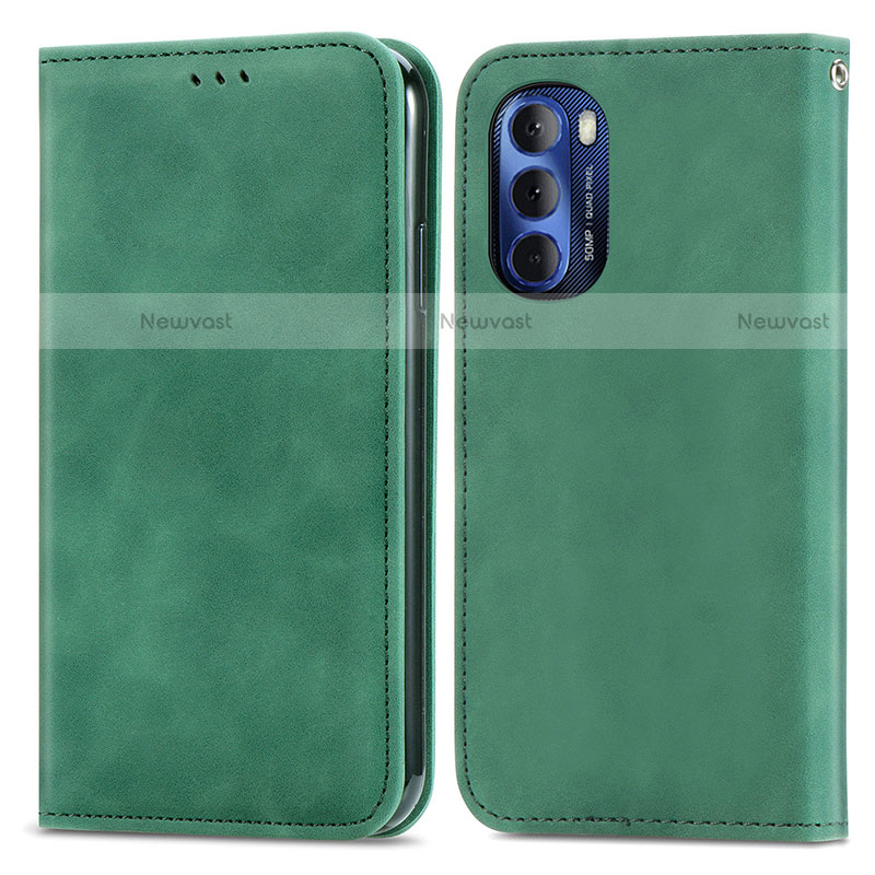 Leather Case Stands Flip Cover Holder S04D for Motorola Moto G Stylus (2022) 4G Green