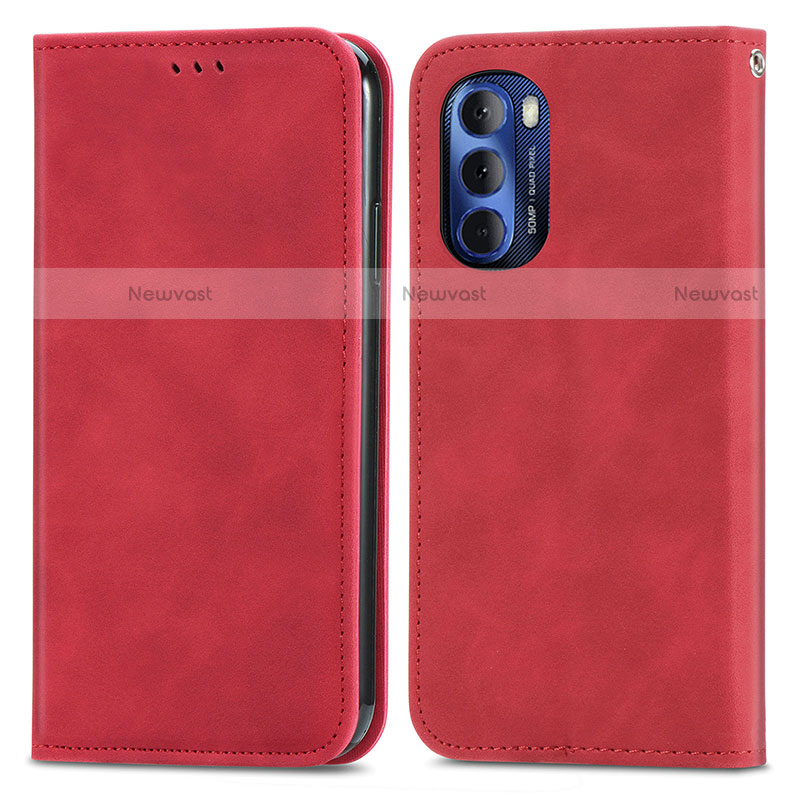 Leather Case Stands Flip Cover Holder S04D for Motorola Moto G Stylus (2022) 4G Red