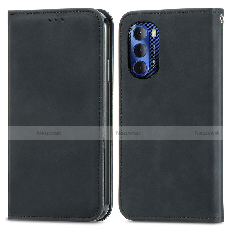 Leather Case Stands Flip Cover Holder S04D for Motorola Moto G Stylus (2022) 5G Black