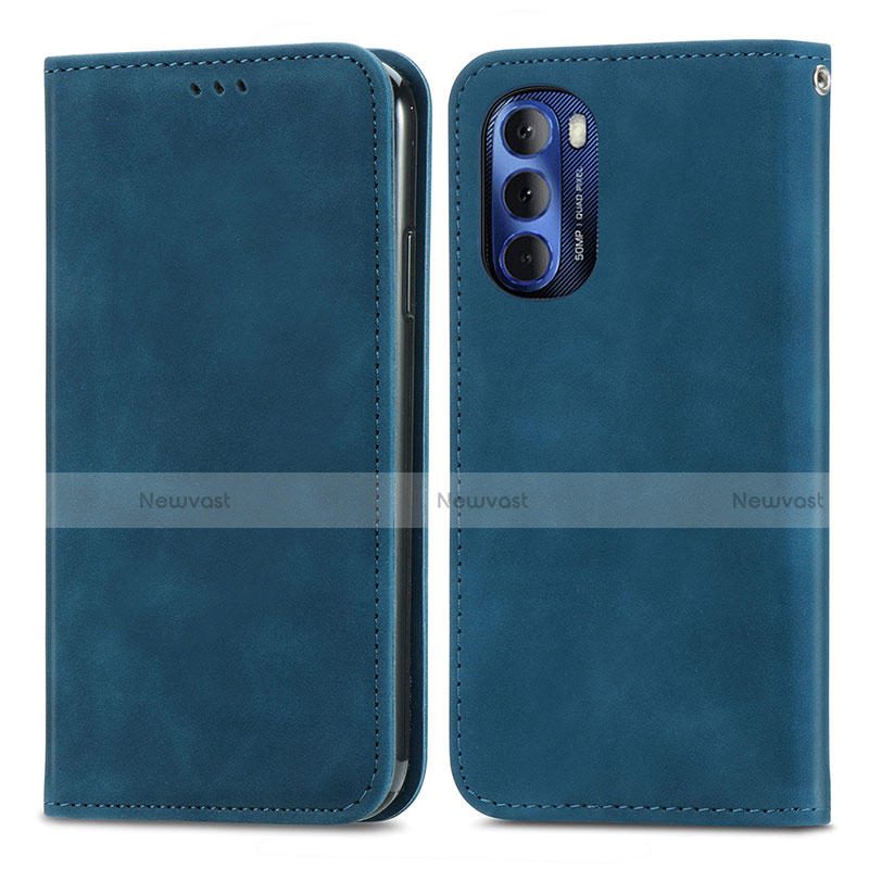 Leather Case Stands Flip Cover Holder S04D for Motorola Moto G Stylus (2022) 5G Blue