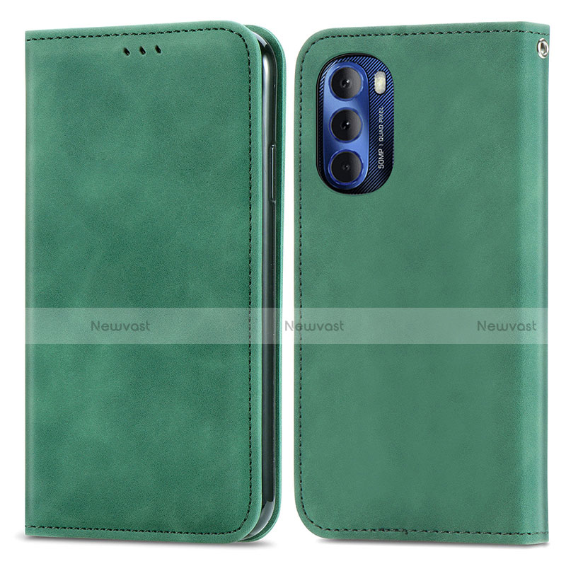 Leather Case Stands Flip Cover Holder S04D for Motorola Moto G Stylus (2022) 5G Green