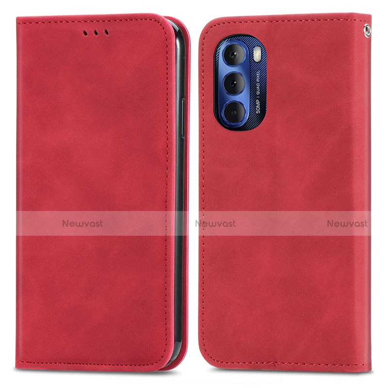 Leather Case Stands Flip Cover Holder S04D for Motorola Moto G Stylus (2022) 5G Red