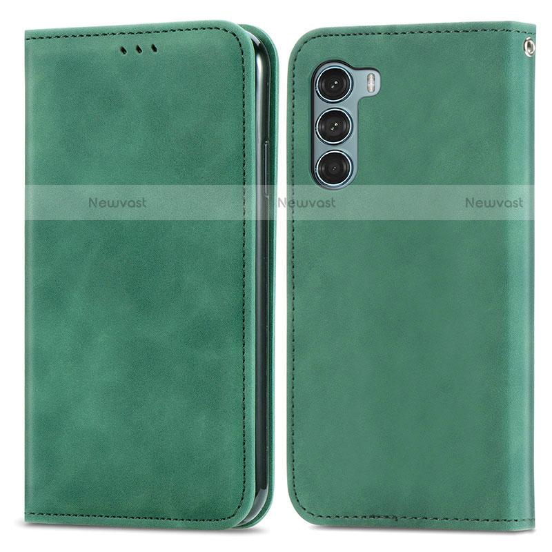 Leather Case Stands Flip Cover Holder S04D for Motorola Moto G200 5G Green