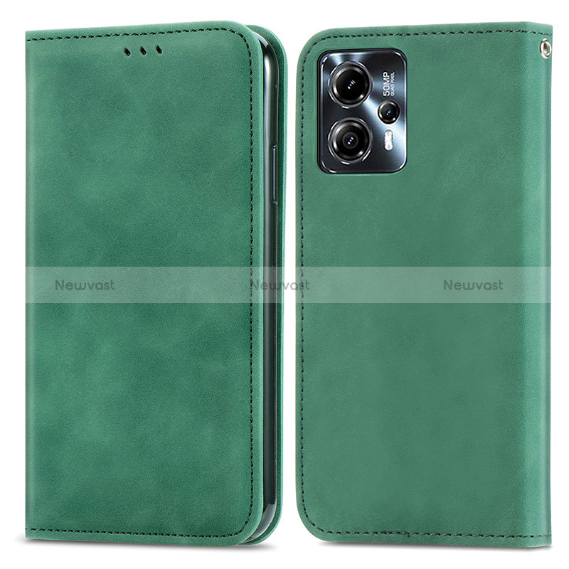 Leather Case Stands Flip Cover Holder S04D for Motorola Moto G23 Green