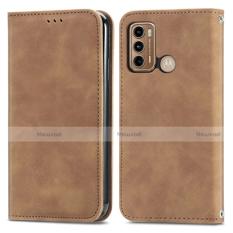 Leather Case Stands Flip Cover Holder S04D for Motorola Moto G40 Fusion Brown