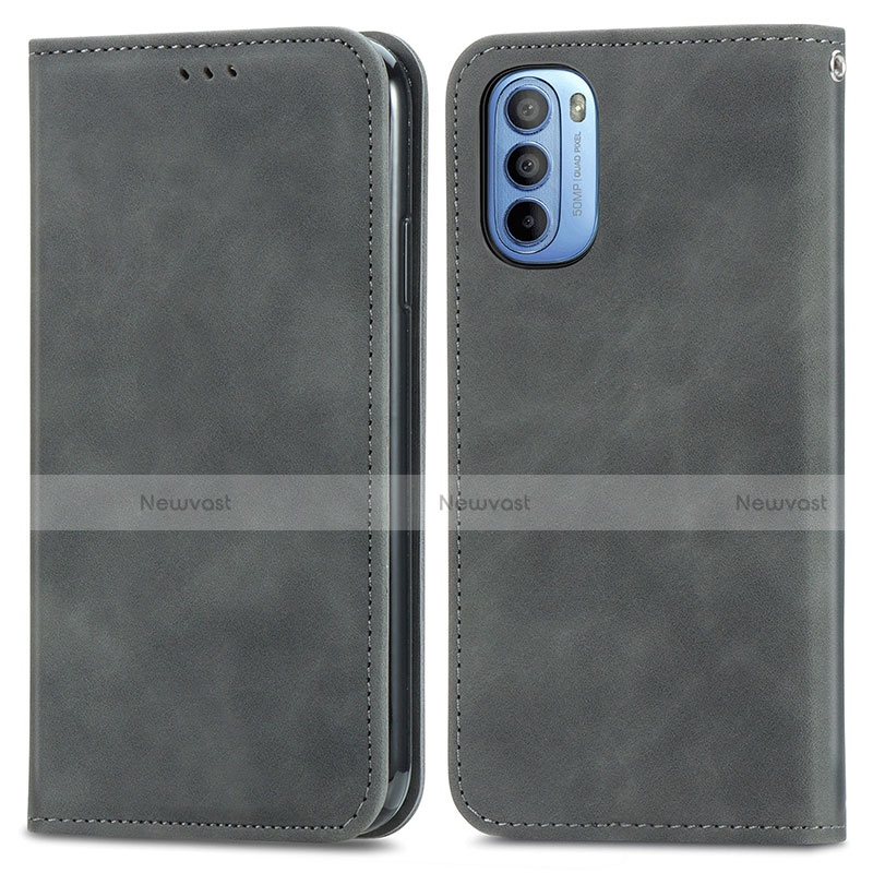 Leather Case Stands Flip Cover Holder S04D for Motorola Moto G41 Gray