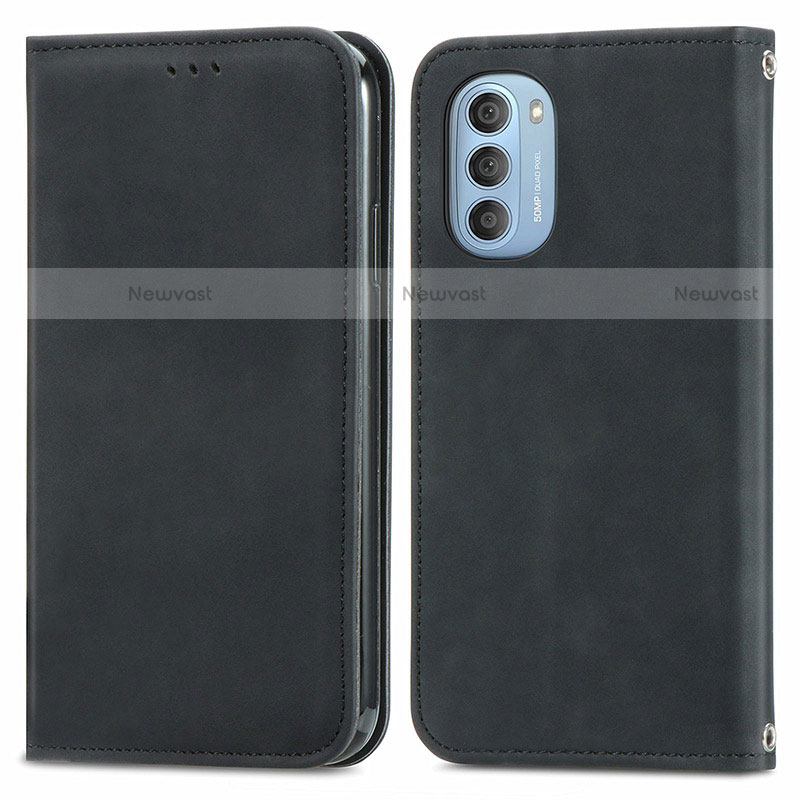 Leather Case Stands Flip Cover Holder S04D for Motorola Moto G51 5G Black