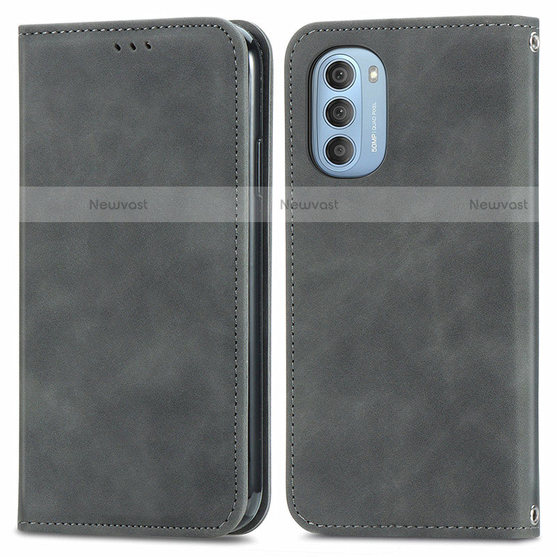 Leather Case Stands Flip Cover Holder S04D for Motorola Moto G51 5G Gray