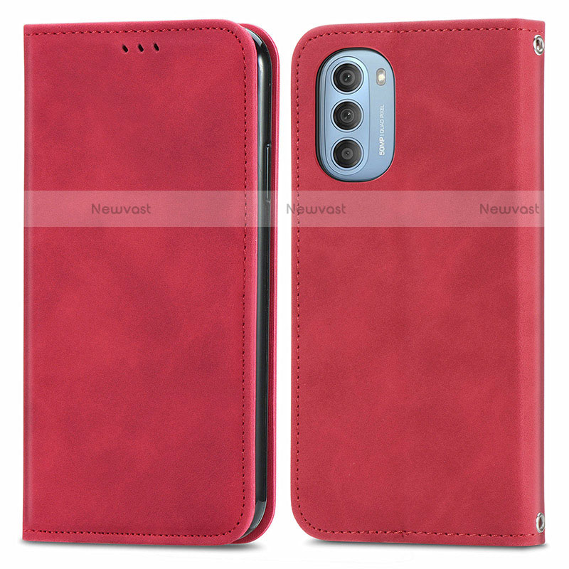 Leather Case Stands Flip Cover Holder S04D for Motorola Moto G51 5G Red