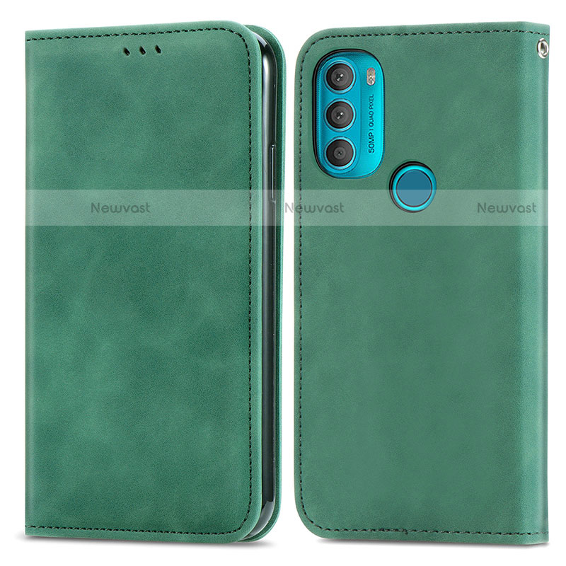 Leather Case Stands Flip Cover Holder S04D for Motorola Moto G71 5G Green