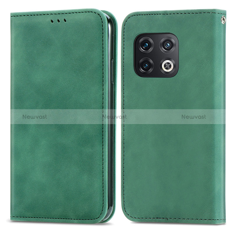 Leather Case Stands Flip Cover Holder S04D for OnePlus 10 Pro 5G Green