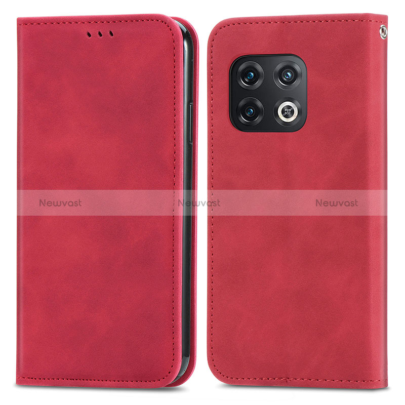 Leather Case Stands Flip Cover Holder S04D for OnePlus 10 Pro 5G Red