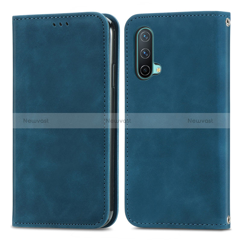 Leather Case Stands Flip Cover Holder S04D for OnePlus Nord CE 5G Blue