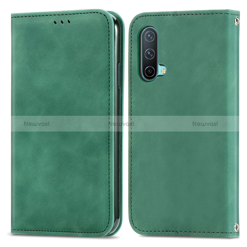 Leather Case Stands Flip Cover Holder S04D for OnePlus Nord CE 5G Green