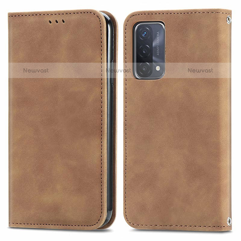 Leather Case Stands Flip Cover Holder S04D for OnePlus Nord N200 5G