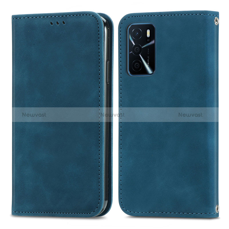 Leather Case Stands Flip Cover Holder S04D for Oppo A16s Blue