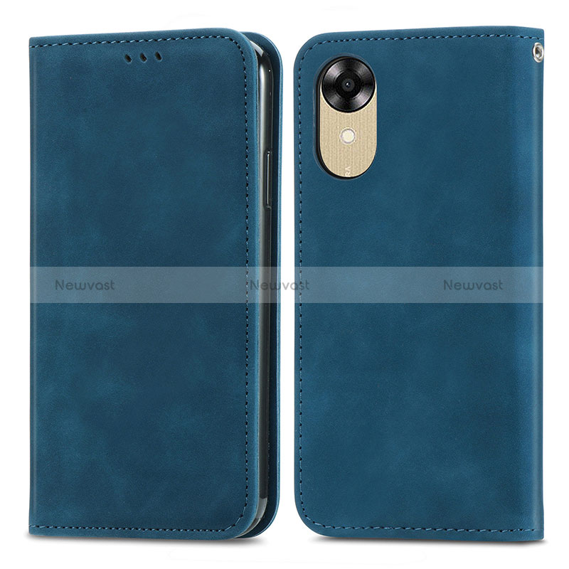 Leather Case Stands Flip Cover Holder S04D for Oppo A17K Blue