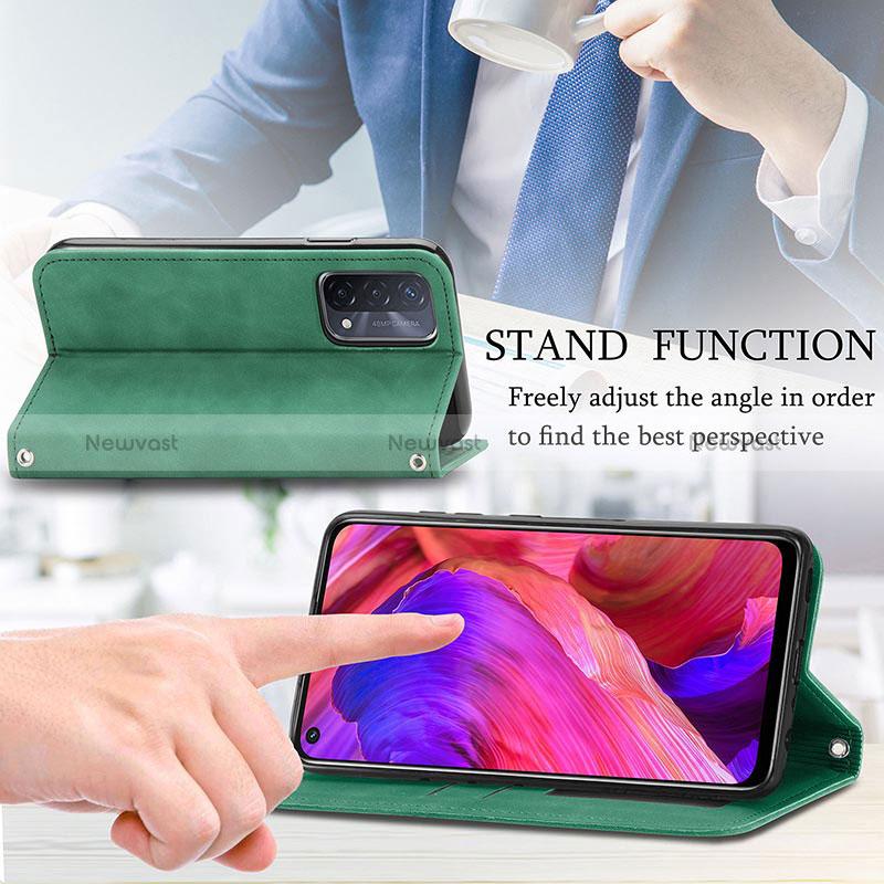 Leather Case Stands Flip Cover Holder S04D for Oppo A54 5G