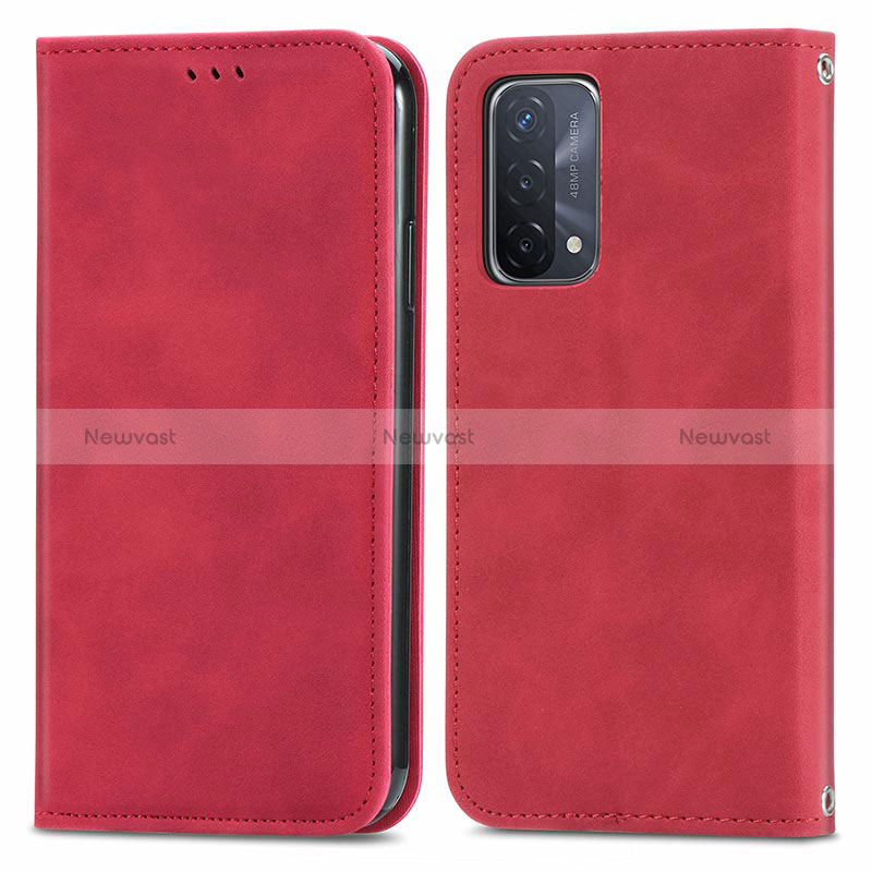 Leather Case Stands Flip Cover Holder S04D for Oppo A54 5G Red