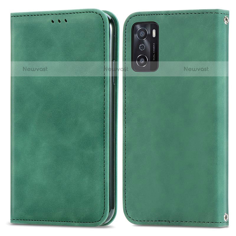 Leather Case Stands Flip Cover Holder S04D for Oppo A55S 5G