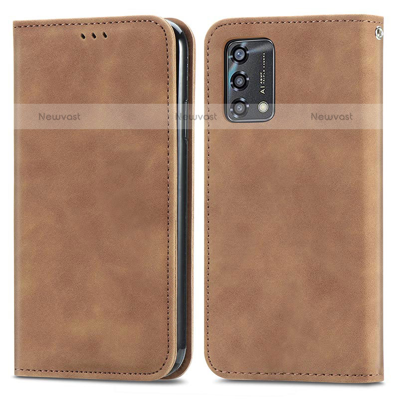 Leather Case Stands Flip Cover Holder S04D for Oppo A74 4G Brown