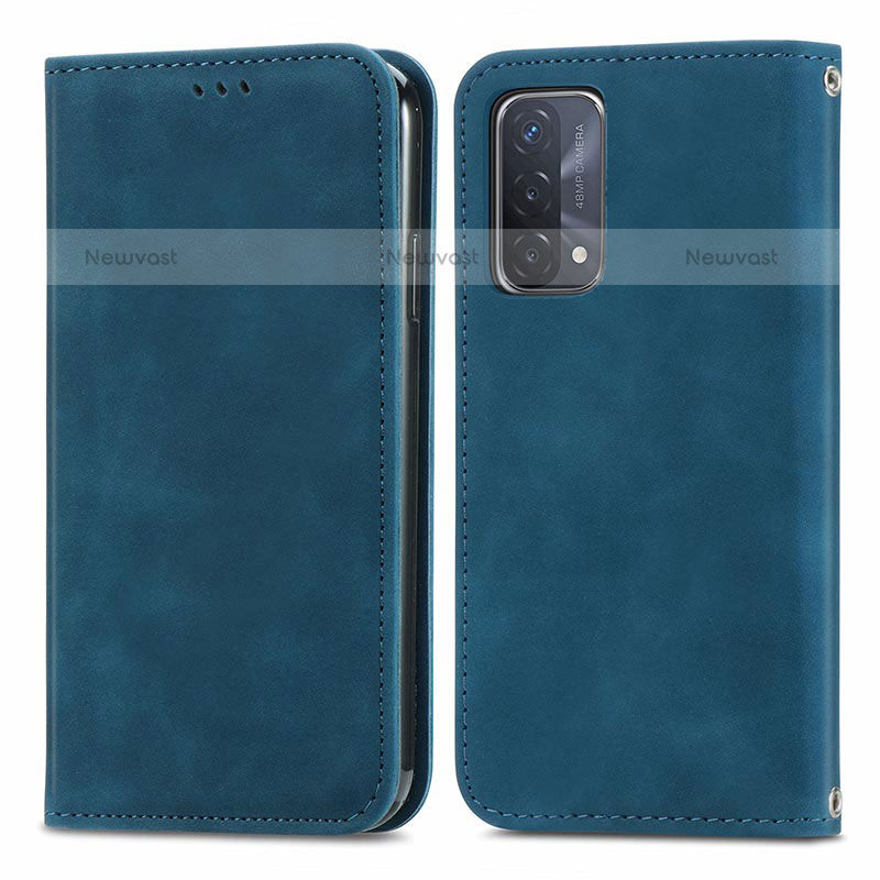 Leather Case Stands Flip Cover Holder S04D for Oppo A93 5G Blue