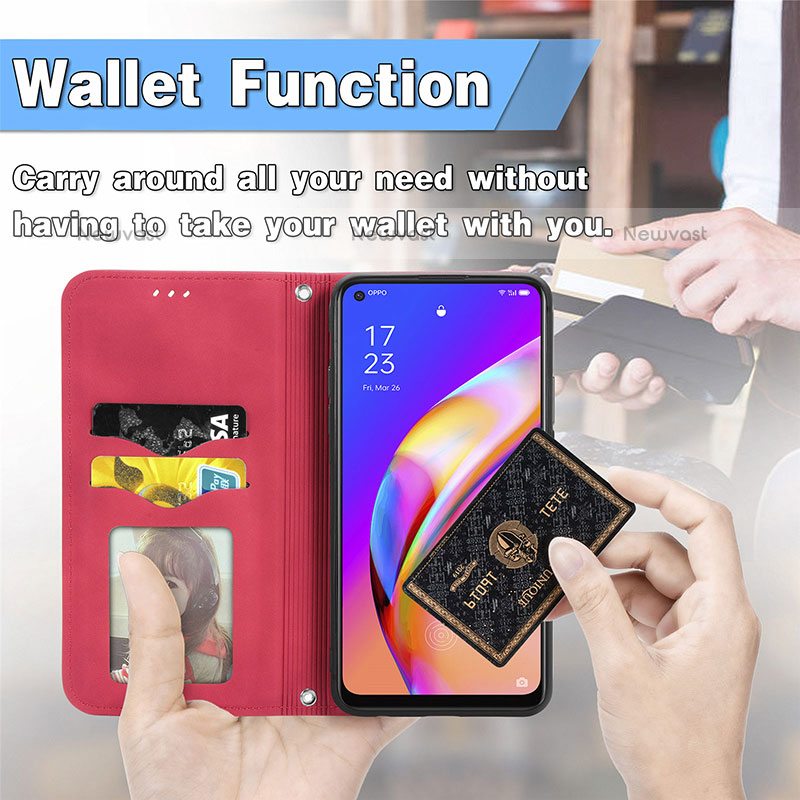 Leather Case Stands Flip Cover Holder S04D for Oppo A94 5G