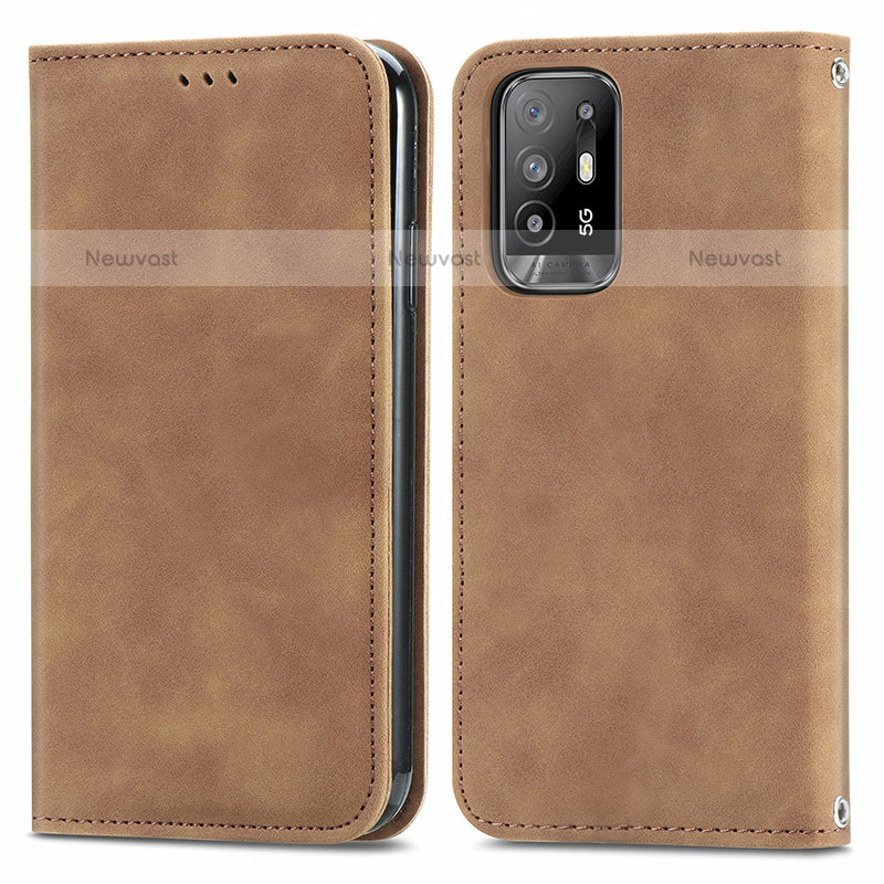 Leather Case Stands Flip Cover Holder S04D for Oppo A94 5G Brown