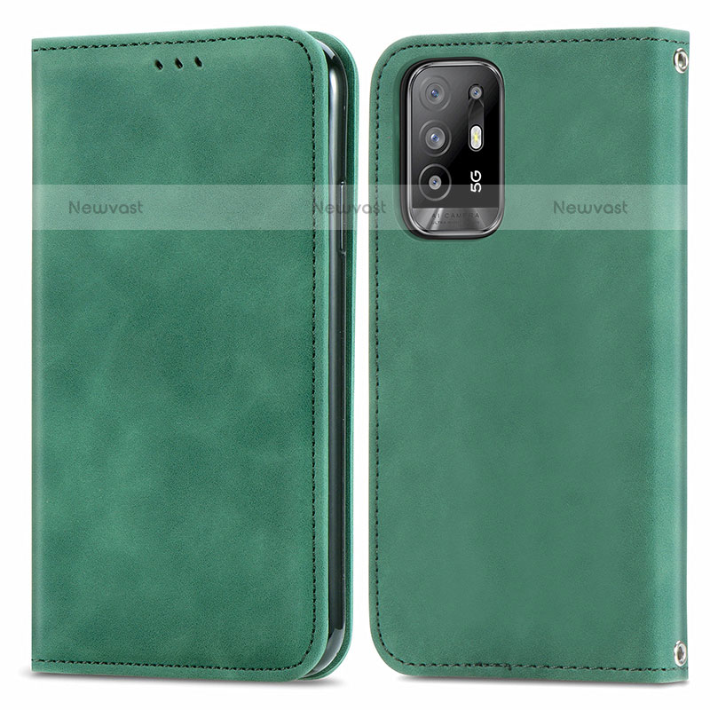 Leather Case Stands Flip Cover Holder S04D for Oppo A94 5G Green