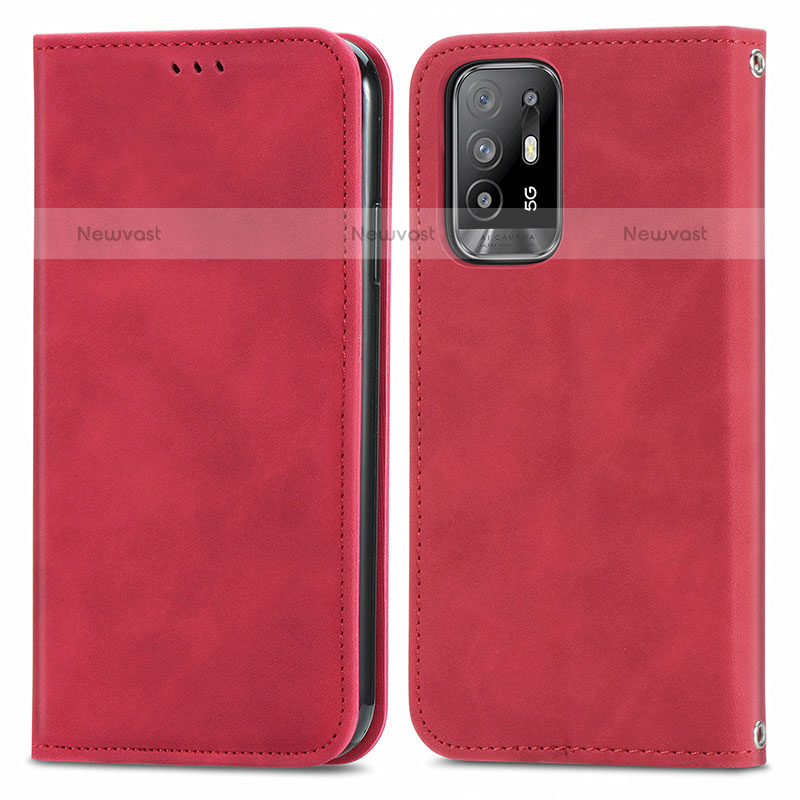 Leather Case Stands Flip Cover Holder S04D for Oppo A94 5G Red